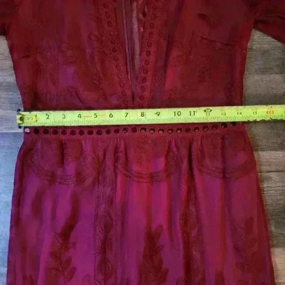 Burgundy Lace Low Cut Maxi Romper Dress Size Small - Picture 8 of 10